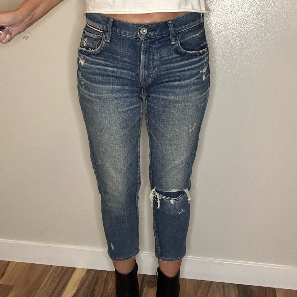 Moussy Blue Cropped Distressed Jeans